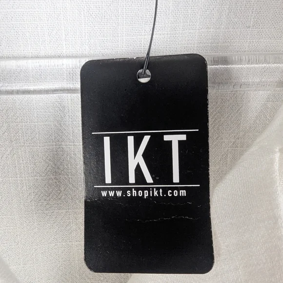 IKT Maggie Size Medium White 30% Linen Cropped Blouse With Drawstring Waist - Picture 6 of 12